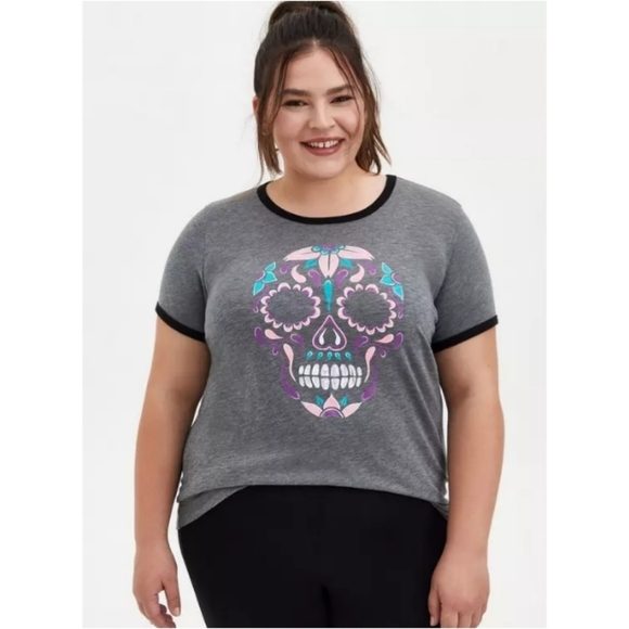 torrid Tops - torrid | Tattoo Print Classic Fit Ringer Tee - Heather Grey